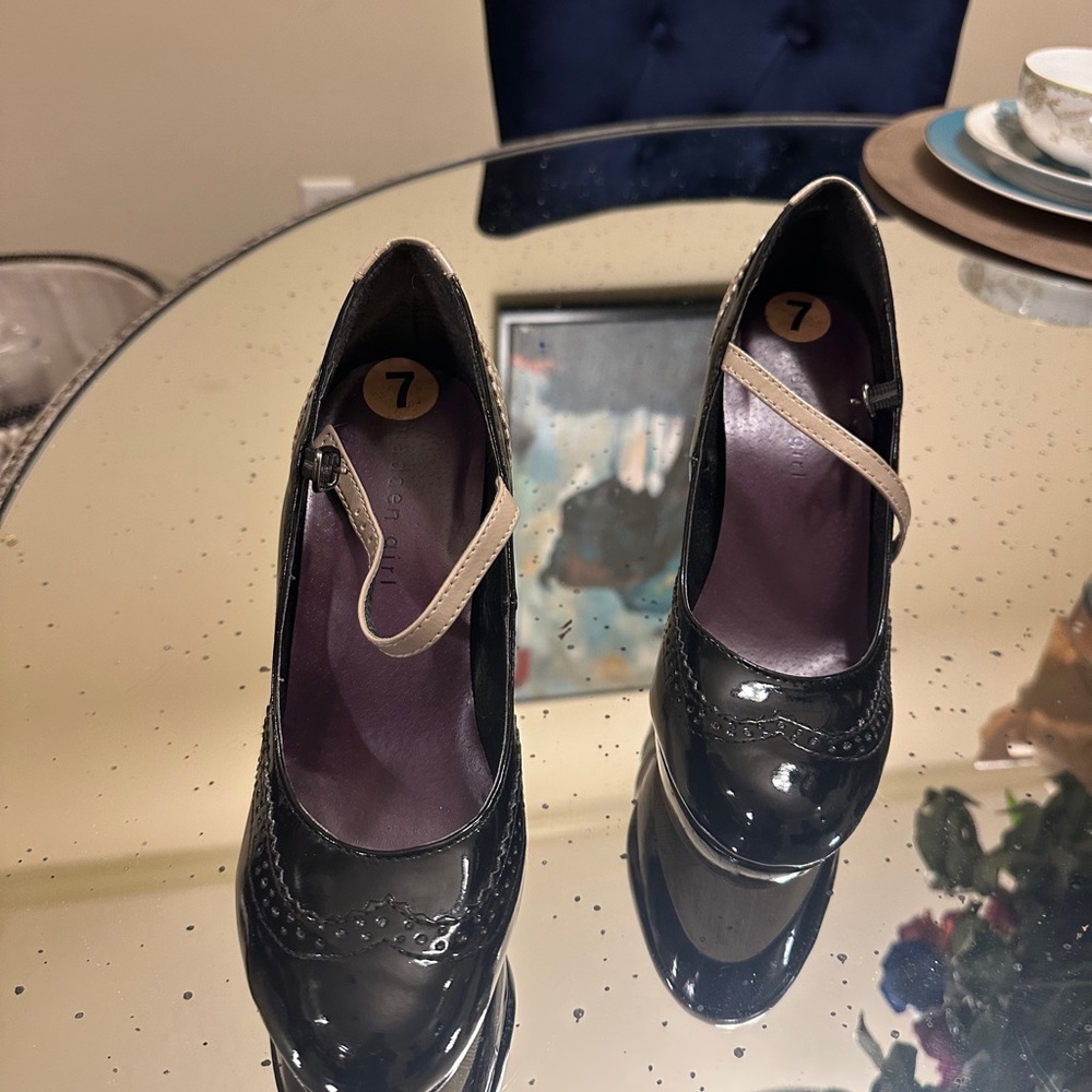 Madden Girl Black Heels Patent Leather Slip-On